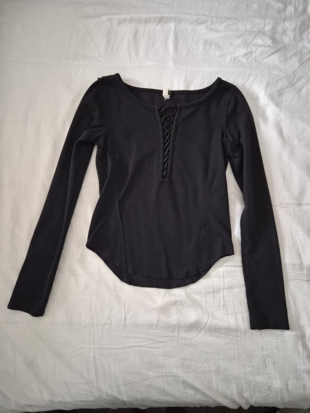 We The Free Black Lace-Up Long Sleeve Top